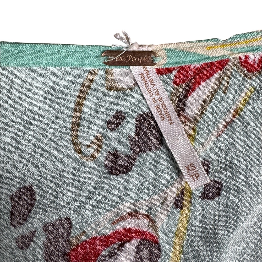 Free People Bella Babydoll Tunic Top Womens XS Teal Floral V-Neck Boho Blouse - Picture 7 of 12
